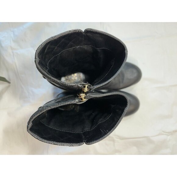 VINCE CAMUTO WILAMENA QUILTED BLACK LEATHER GOLD BUCKLES BIKER BOOTS Size 5.5 M - Picture 12 of 13